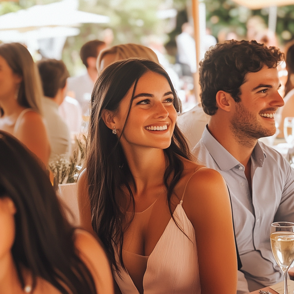 Invitados sonrientes en una boda | Fuente: Midjourney