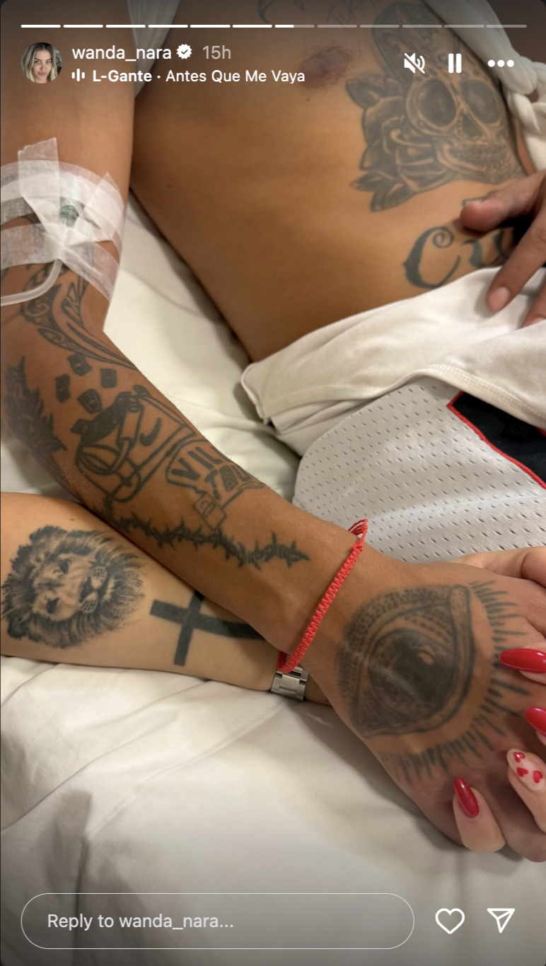 L-Gante desde el hospital tras el accidente en cuatriciclo | Fuente: Instagram Stories/wanda_nara