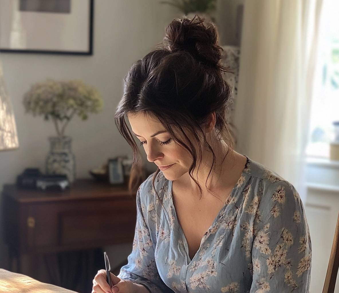 Una mujer escribiendo una carta | Fuente: Midjourney