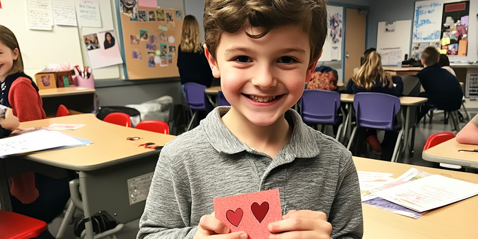 Un niño con una tarjeta de San Valentín. | Fuente: Midjourney