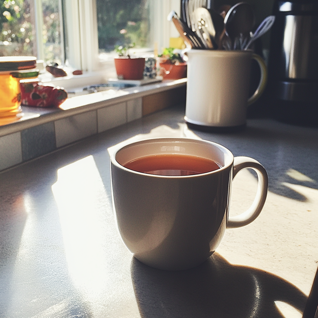 Una taza de té en un mostrador | Fuente: Midjourney