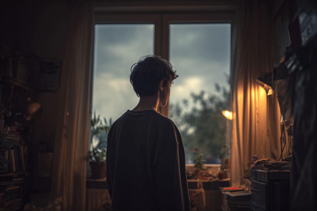 Un adolescente de pie en su habitación | Fuente: Midjourney