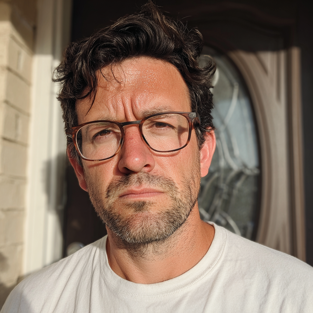 Un uomo in piedi davanti alla sua porta di casa | Fonte: Midjourney