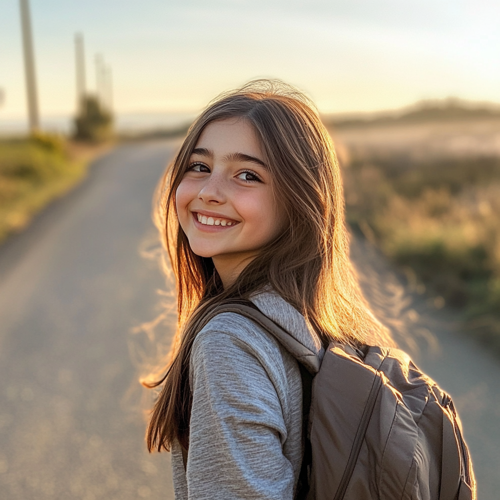 Una niña caminando por una carretera | Fuente: Midjourney