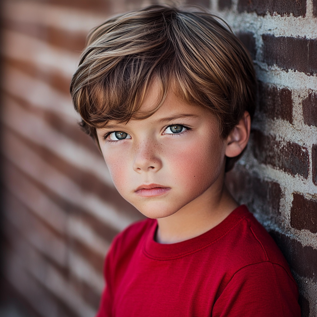 Un niño apoyado en una pared | Fuente: Midjourney