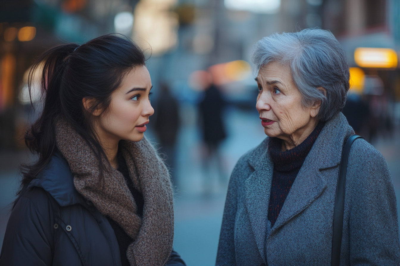 Una mujer manteniendo una conversación con su madre | Fuente: Midjourney