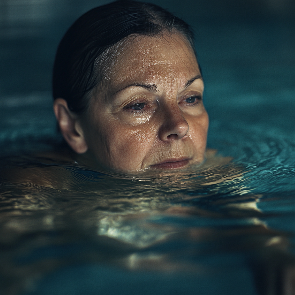 Mujer de mediana edad nadando en la piscina | Fuente: Midjourney