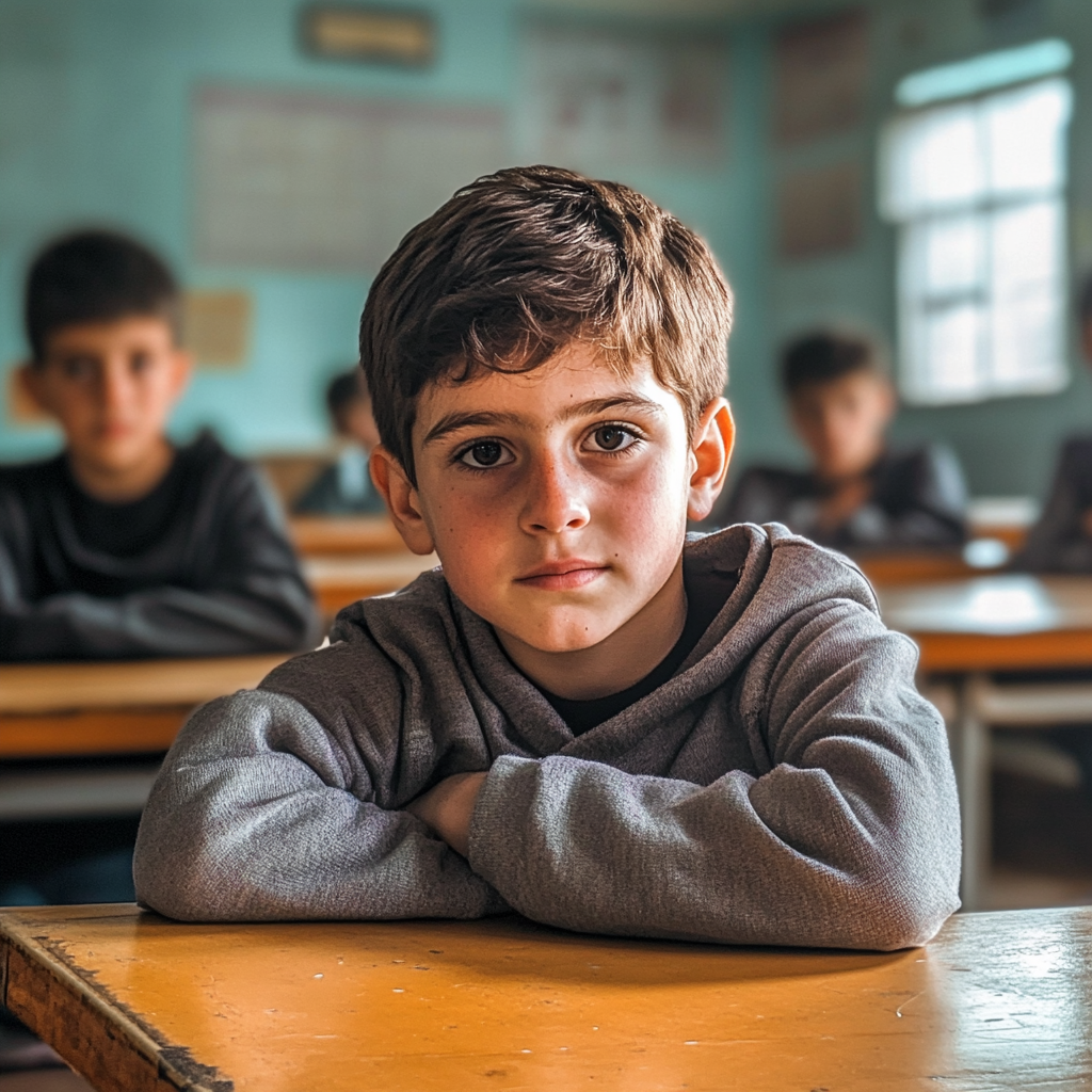 Un alumno concentrado sentado en una clase | Fuente: Midjourney