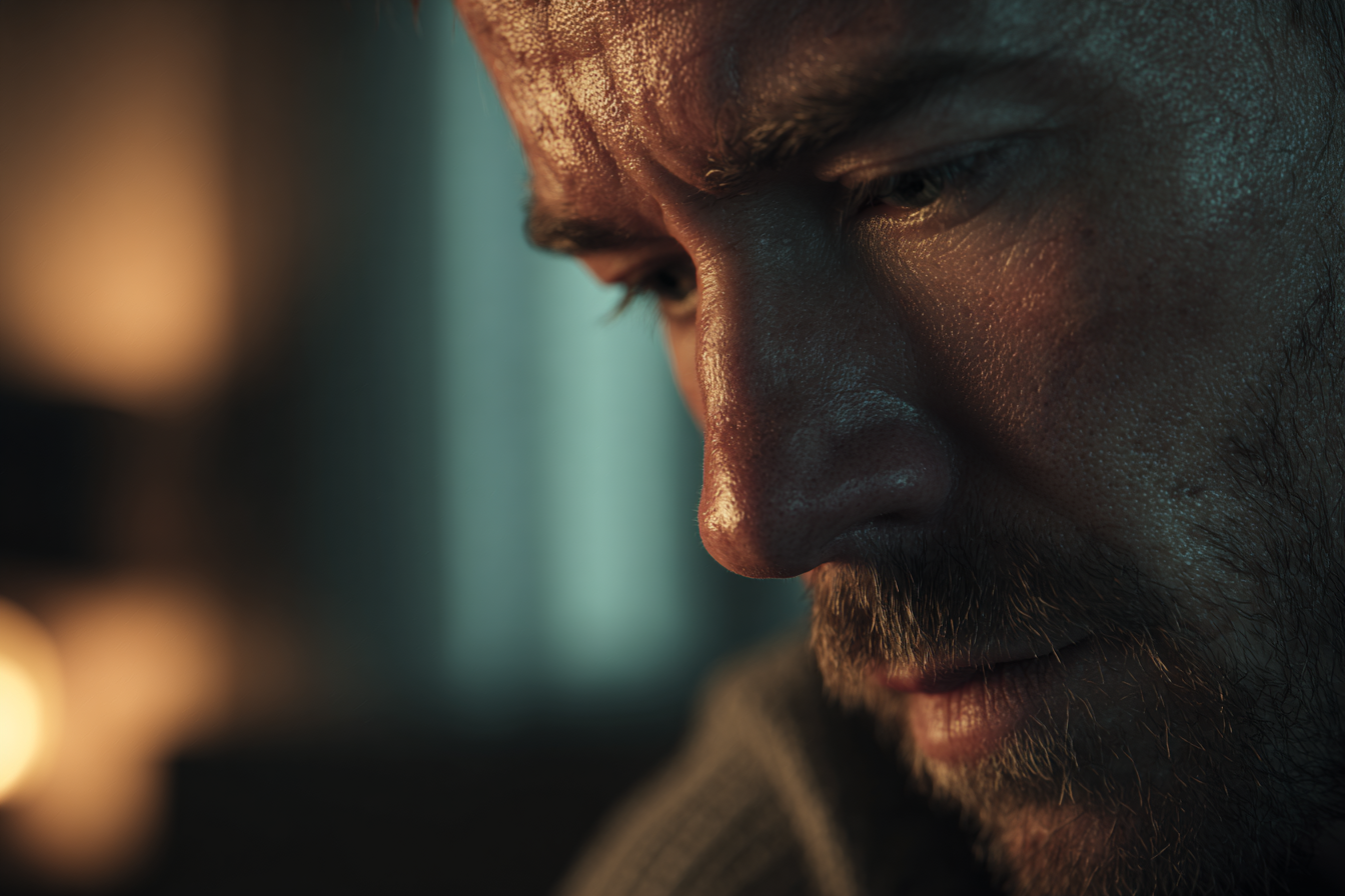 Un uomo che guarda in basso | Fonte: Midjourney