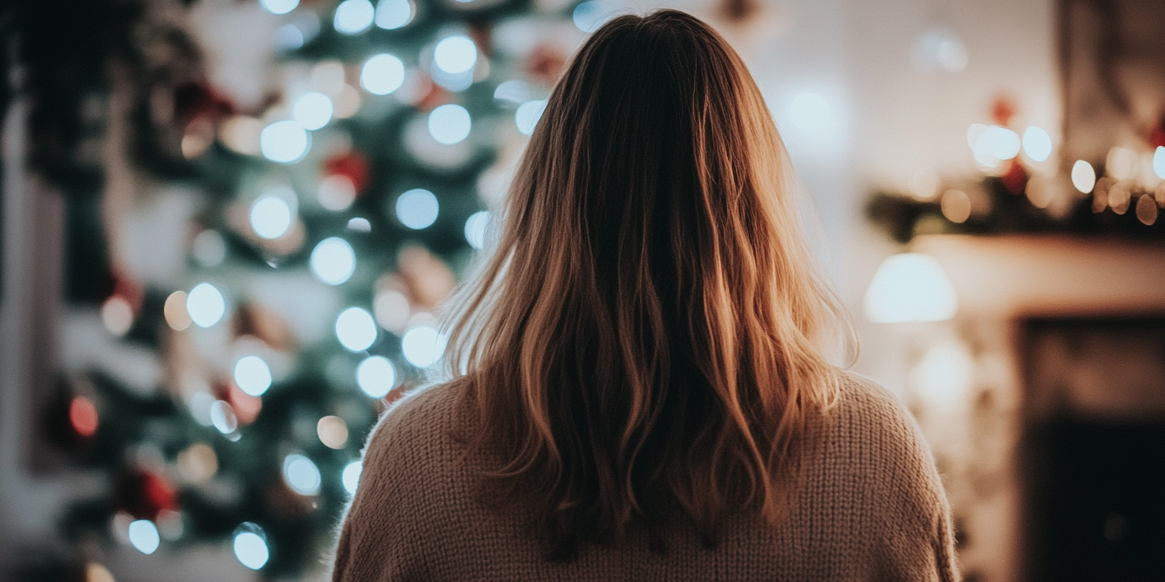 La parte posterior de la cabeza de una mujer en una casa decorada con motivos navideños | Fuente: AmoMama