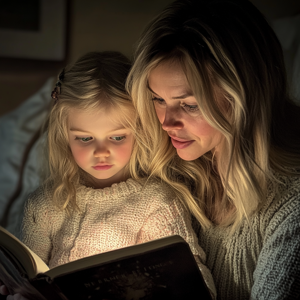 Una madre y su hija leyendo un libro | Fuente: Midjourney