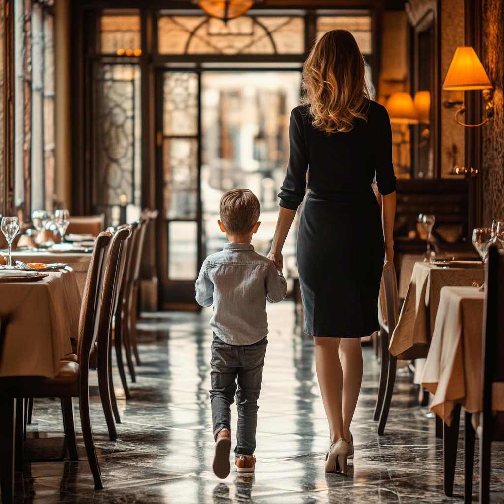 Madre e hijo en un restaurante de lujo | Fuente: Midjourney