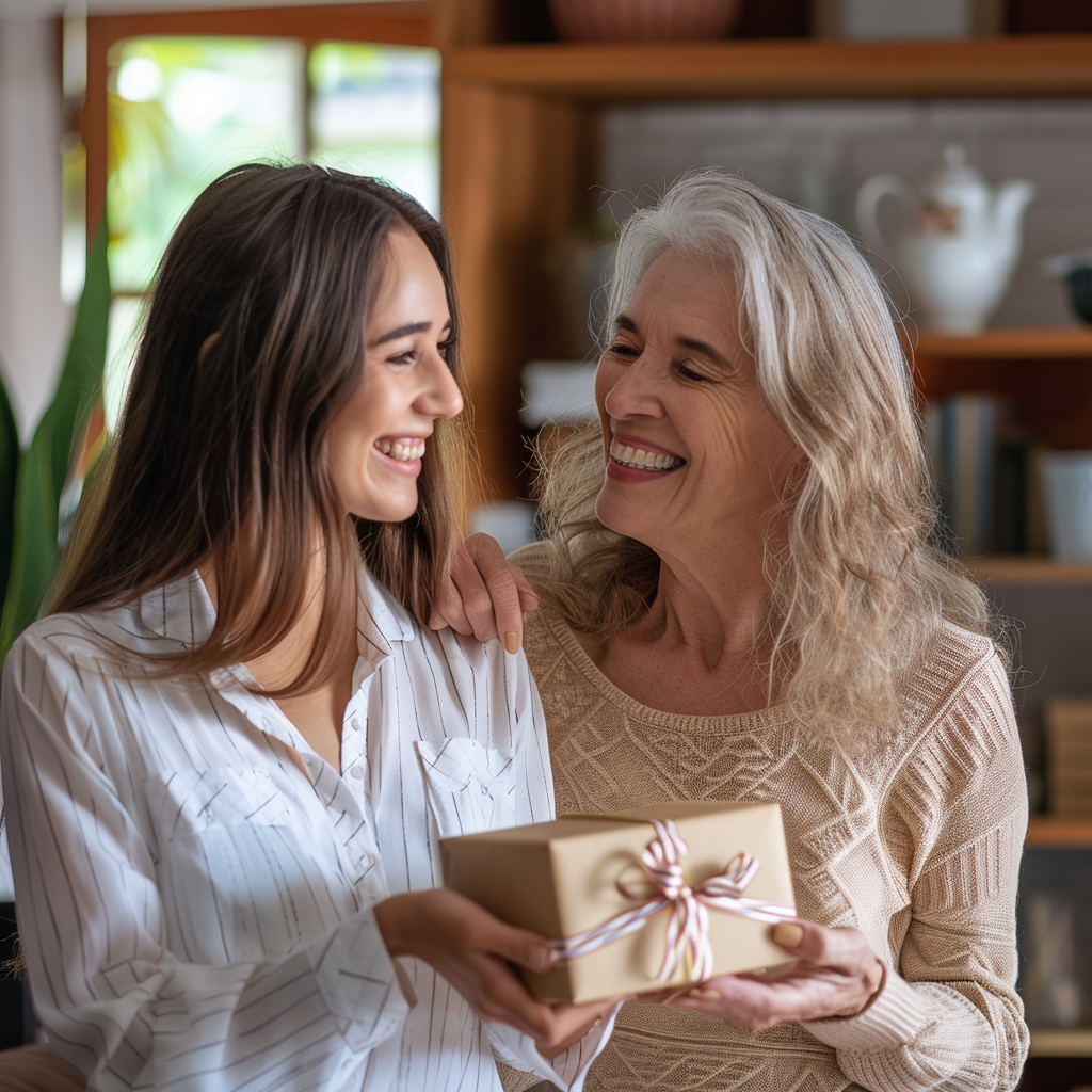 Una joven haciendo un regalo a su madre | Fuente: Midjourney