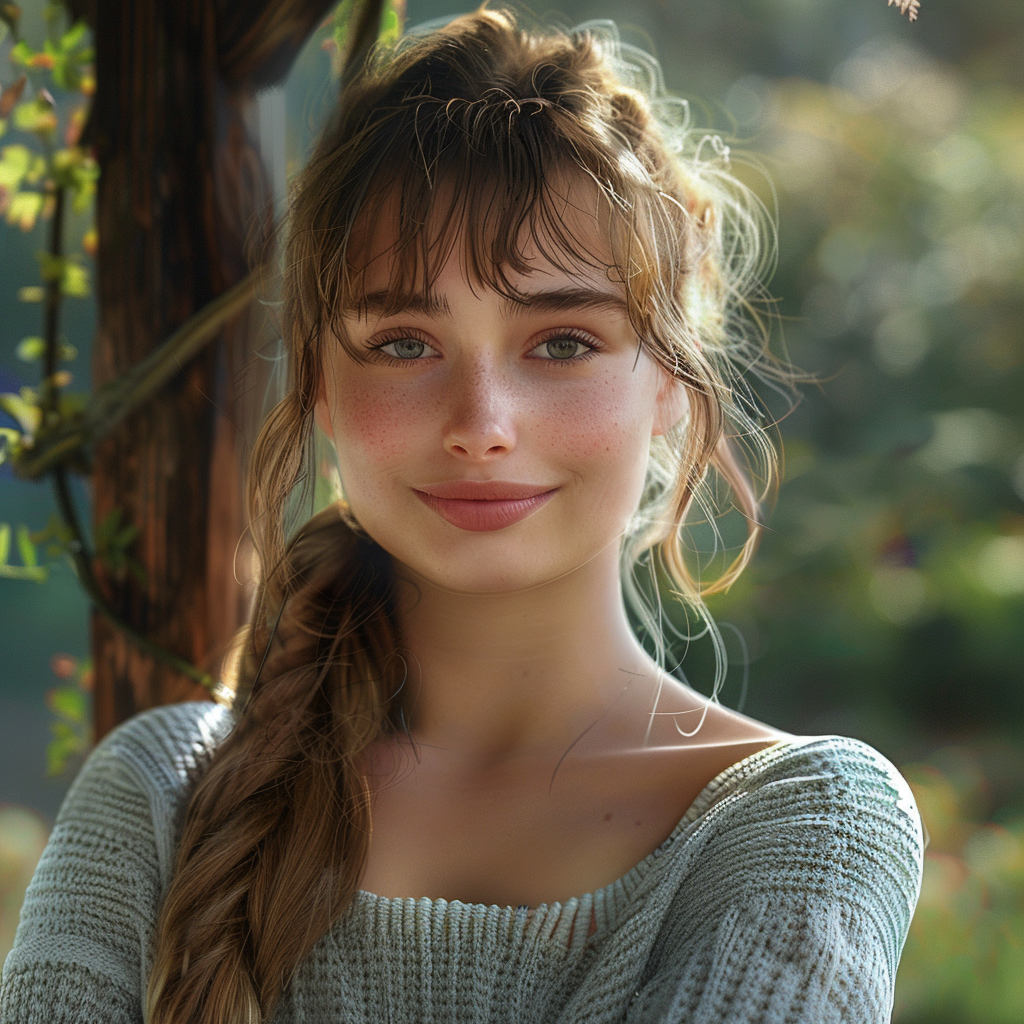 Mujer sonriendo en su patio trasero | Fuente: Midjourney