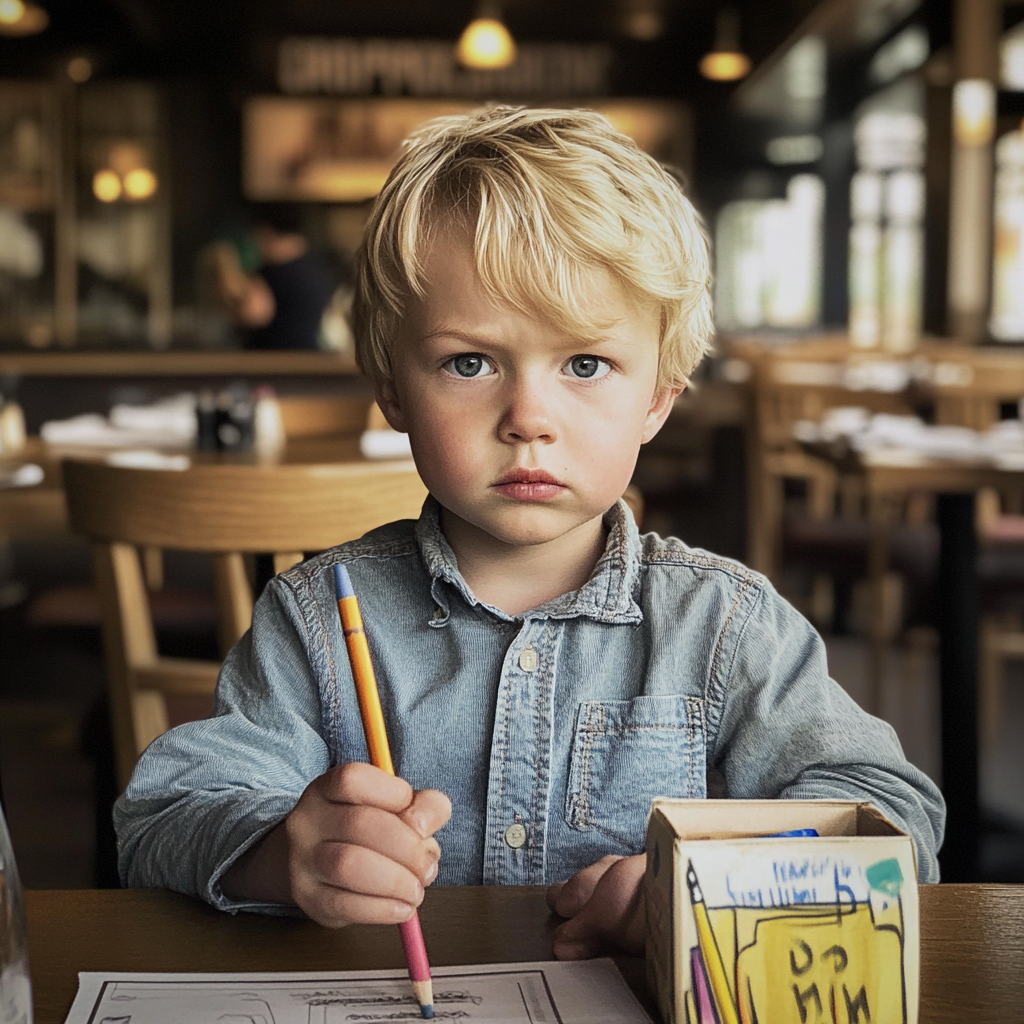 Niño de cinco años sujetando un lápiz de color | Fuente: Midjourney