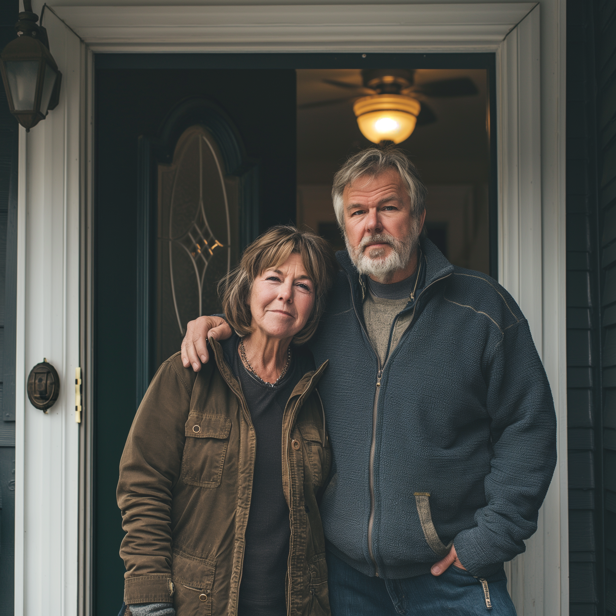 Una pareja de ancianos en la puerta | Fuente: Midjourney