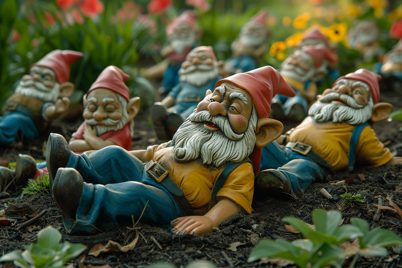 Una colección de figuritas de gnomos en un jardín | Fuente: Midjourney