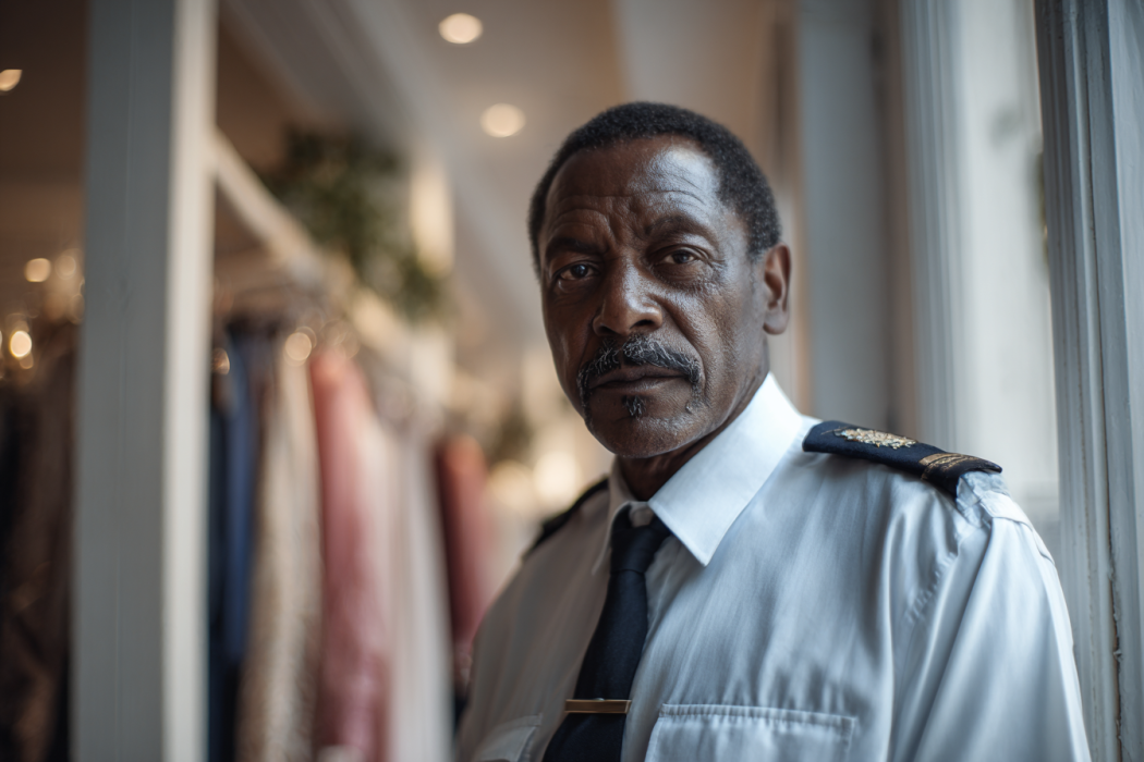 Un guardia de seguridad en una tienda de ropa | Fuente: Midjourney