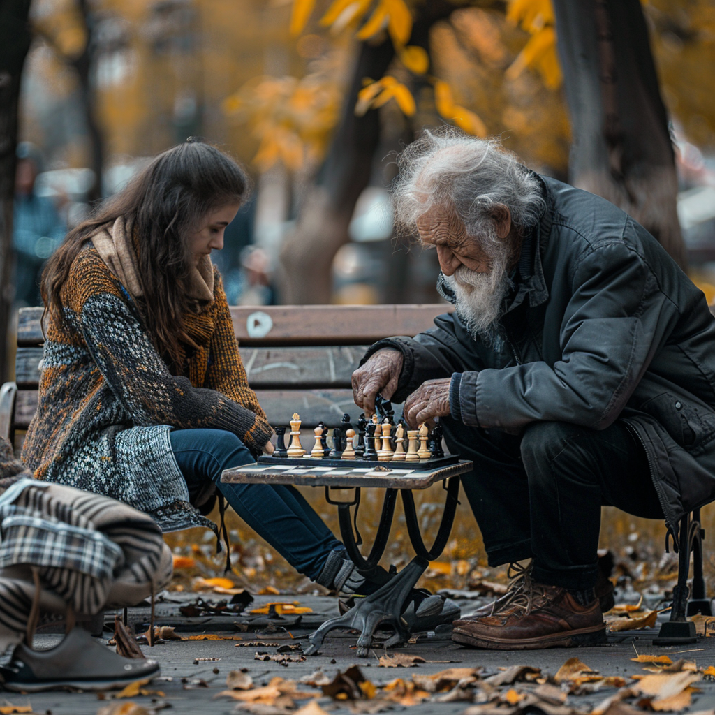 Una joven y un anciano jugando ajedrez | Fuente: AmoMama