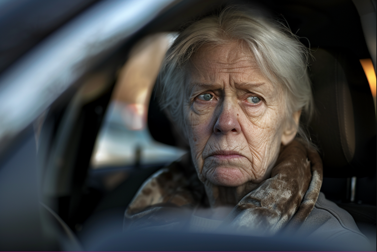 Una mujer mayor en su coche | Fuente: MidJourney