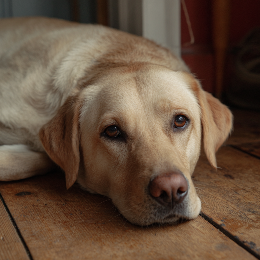 Un perro tumbado en el suelo | Fuente: Midjourney