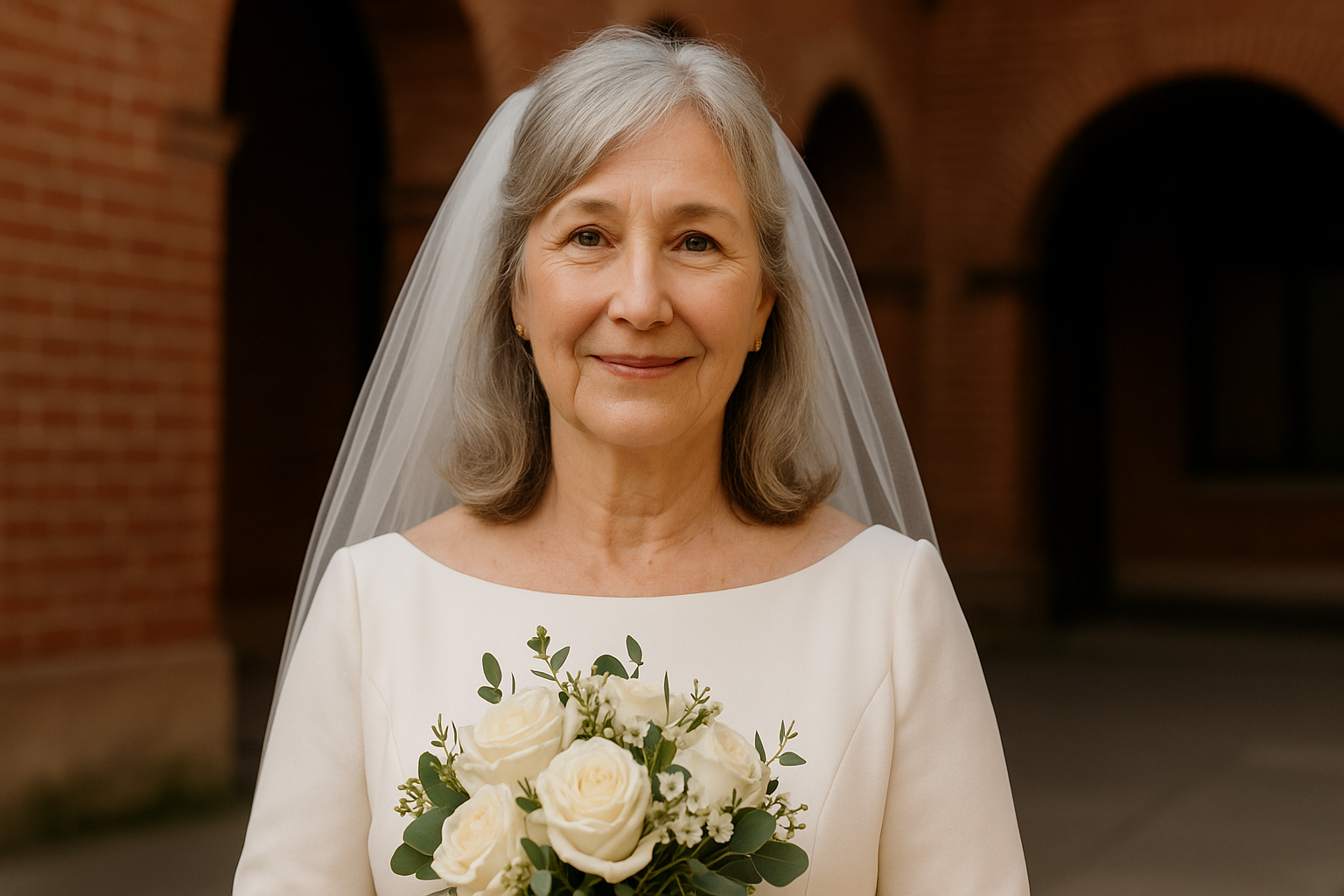 Una novia anciana con flores | Fuente: Sora