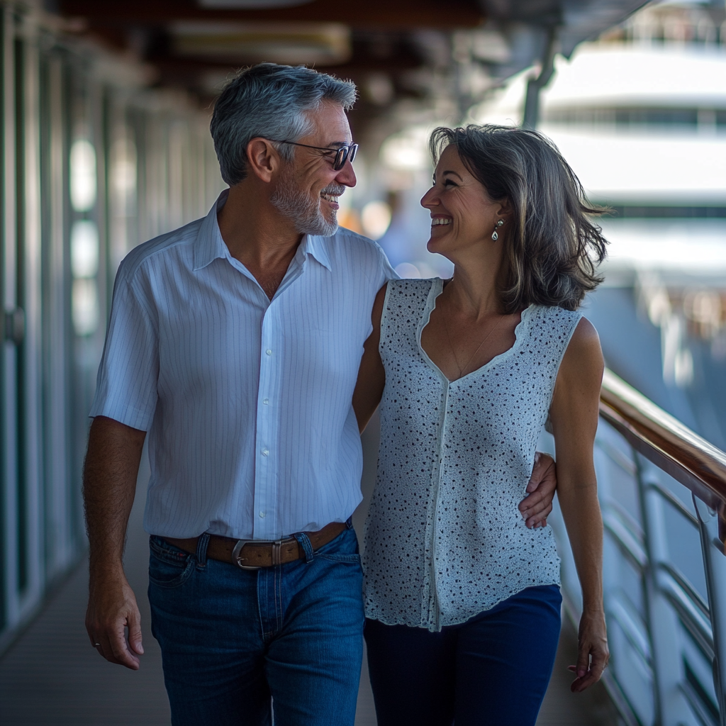 Una pareja madura feliz en un barco | Fuente: Midjourney