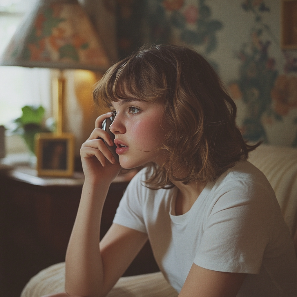 Una mujer desconcertada con su teléfono | Fuente: Midjourney