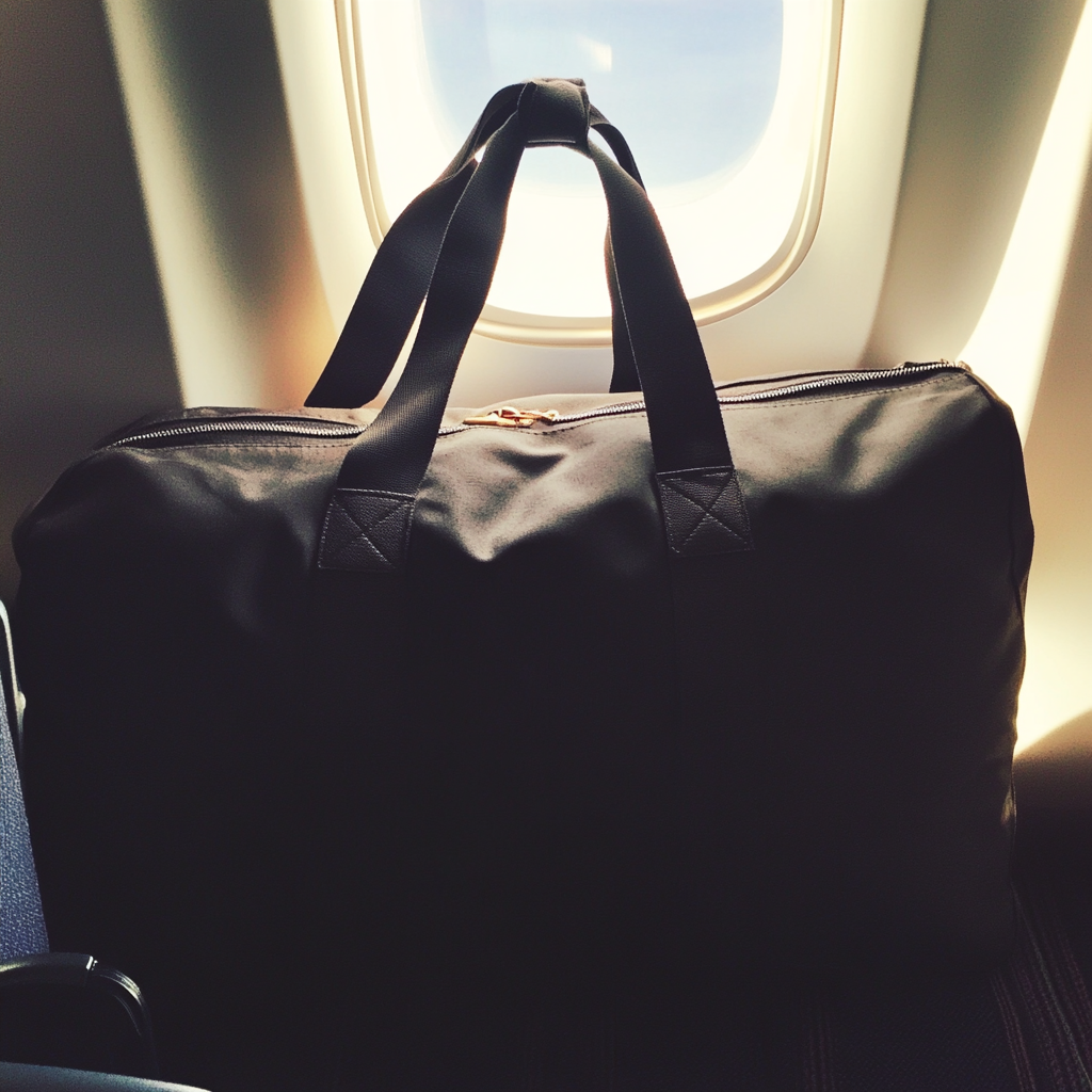 Una bolsa de viaje en un avión | Fuente: Midjourney