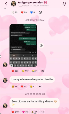 Chat privado de Valeria Márquez en Instagram. | Fuente: Instagram/v___marquez/Amigas personales 🎀.
