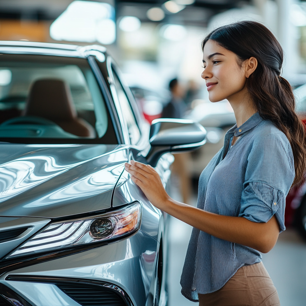 Emily admirando el Automóvil que piensa comprar | Fuente: Midjourney