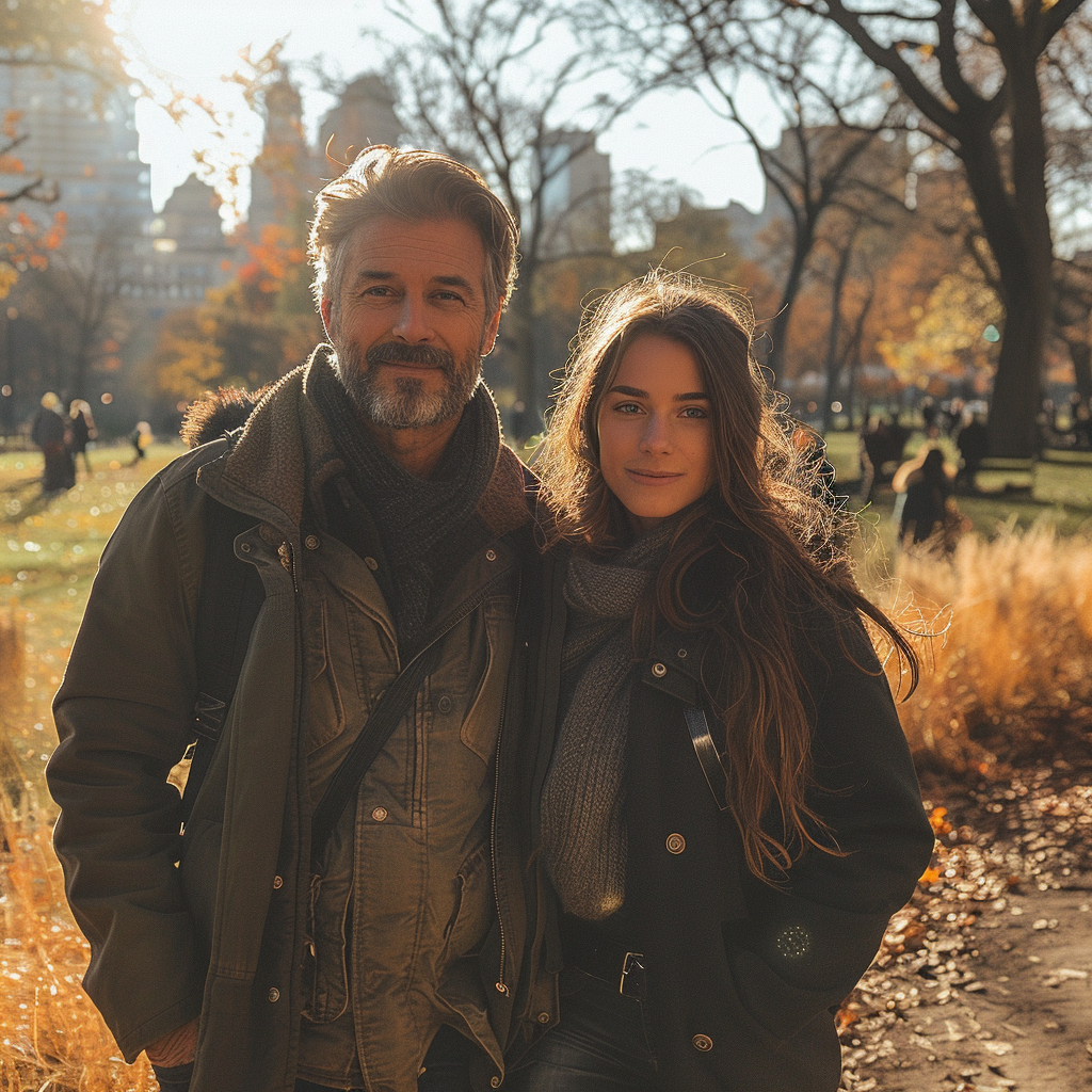 Un padre y su hija paseando por el parque | Fuente: Midjourney