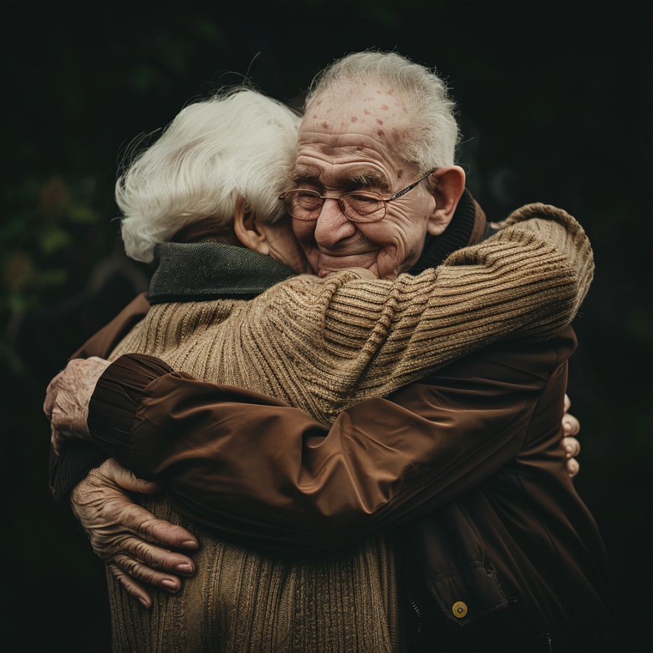 Una pareja de ancianos compartiendo un abrazo | Fuente: Midjourney