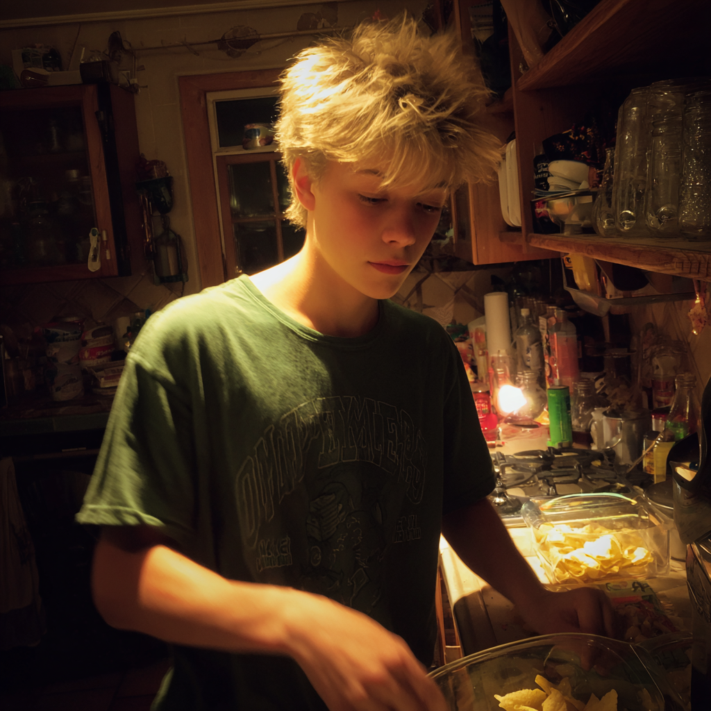 Un adolescente in piedi in una cucina Fonte: Midjourney