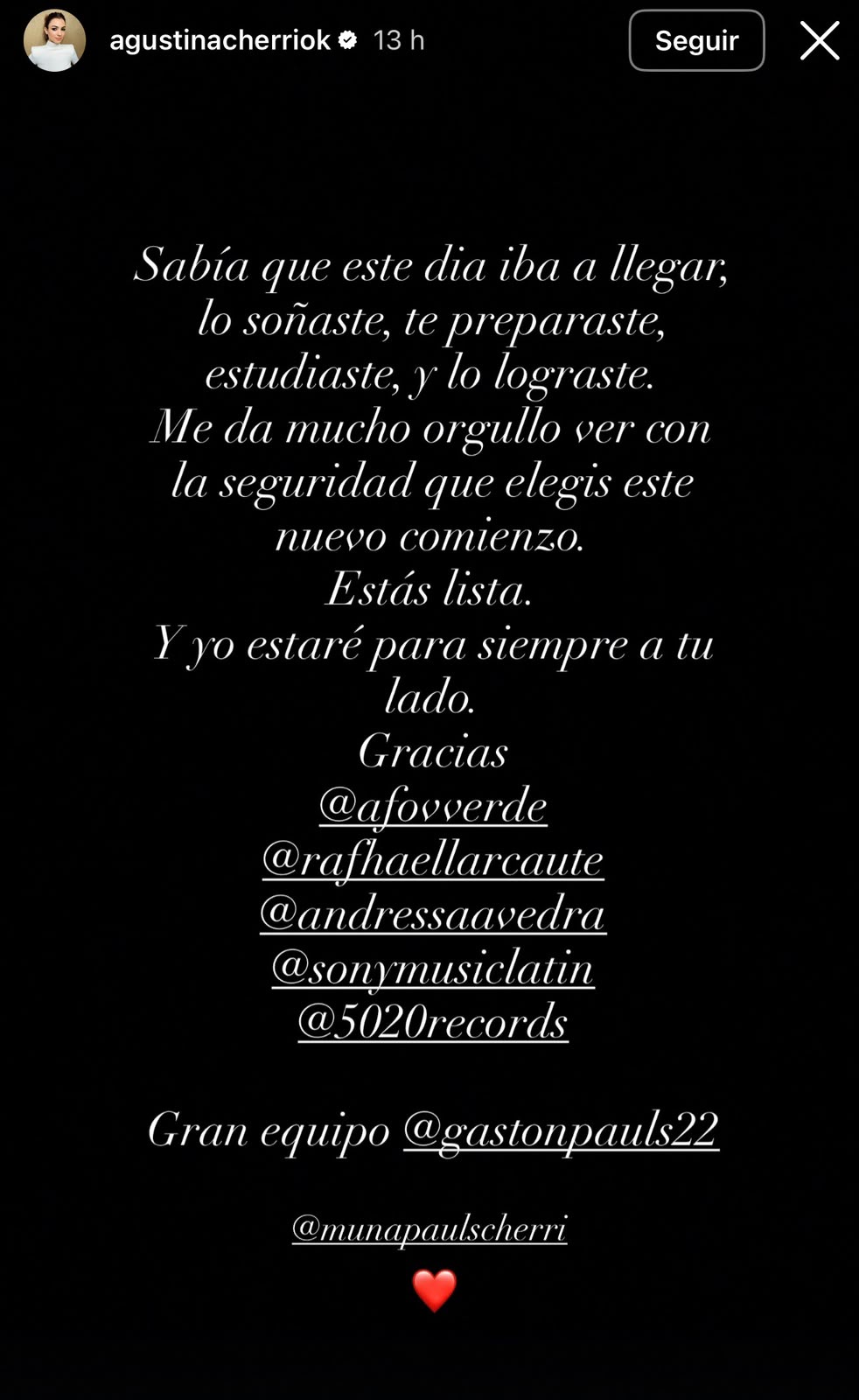 El mensaje de Agustina Cherri para su hija, Muna | Fuente: Instagram/agustinacherriok