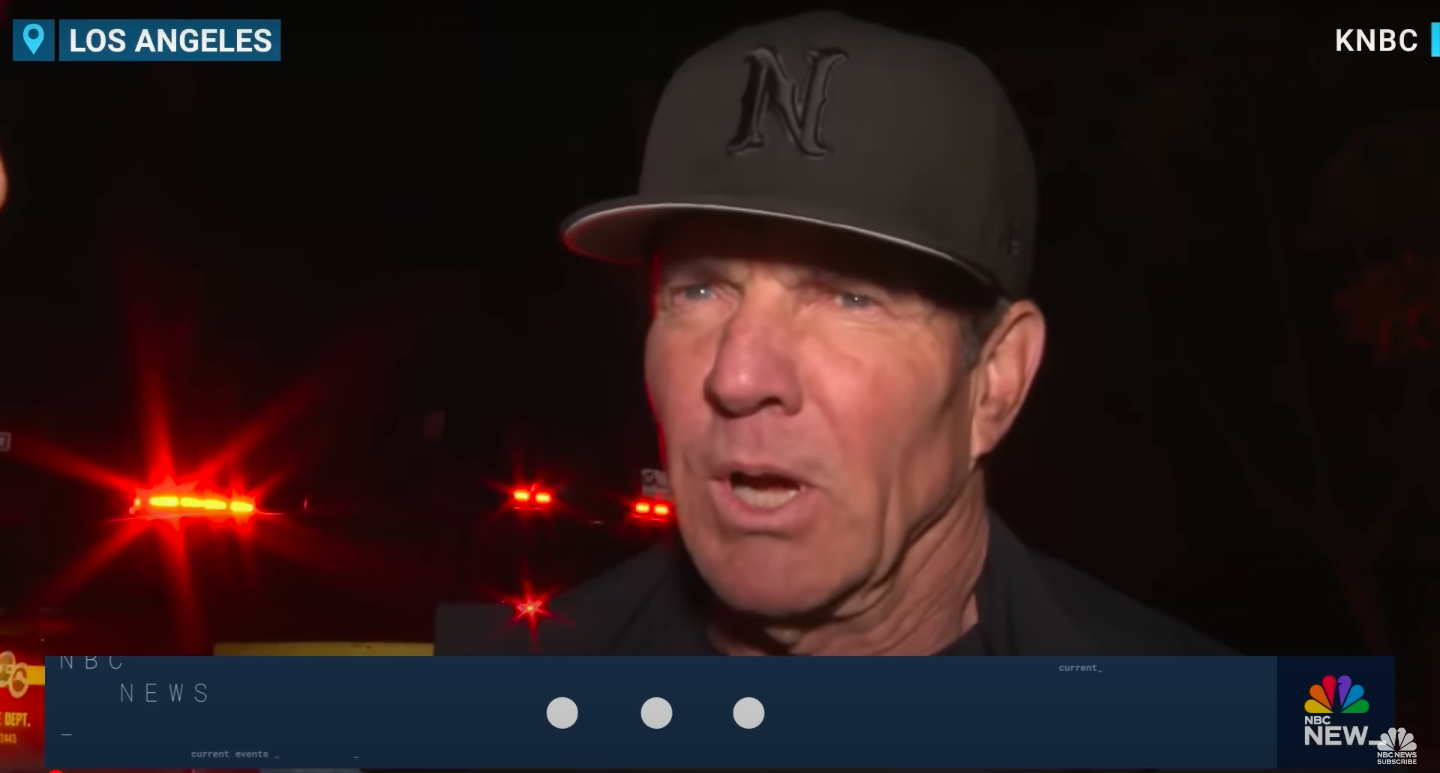 Dennis Quaid hablando con el periodista de KNBC Robert Kovacik sobre los incendios forestales de California, publicado el 11 de enero de 2025. | Fuente: YouTube/NBC News