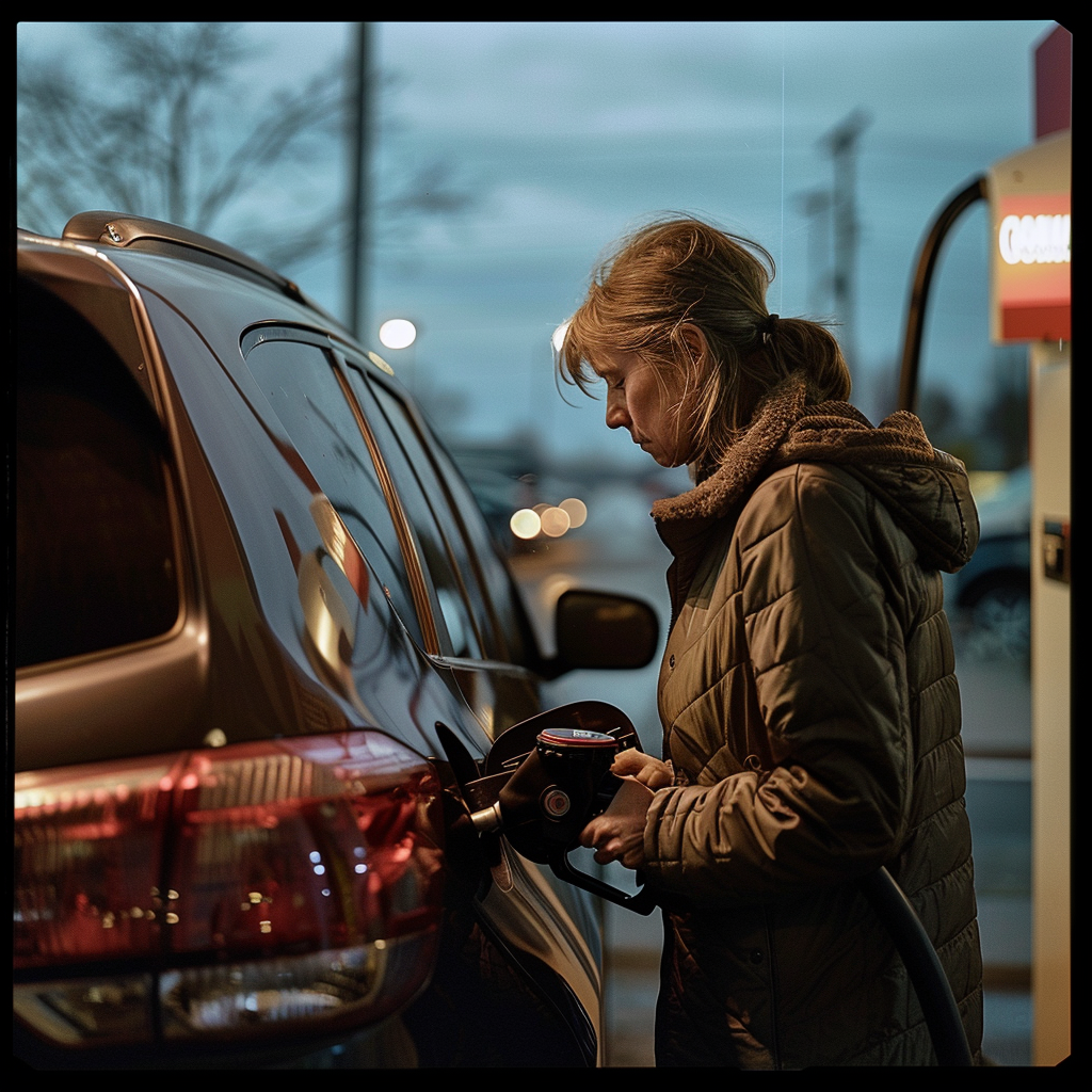 Daina cargando gasolina en su Automóvil | Fuente: Midjourney