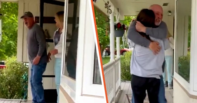 William Nutting Jr. saliendo hacia su porche [izquierda]. El padre abrazando a su hija Jordyn Rassi [derecha]. | Foto: Facebook.com/jordyn.nutting