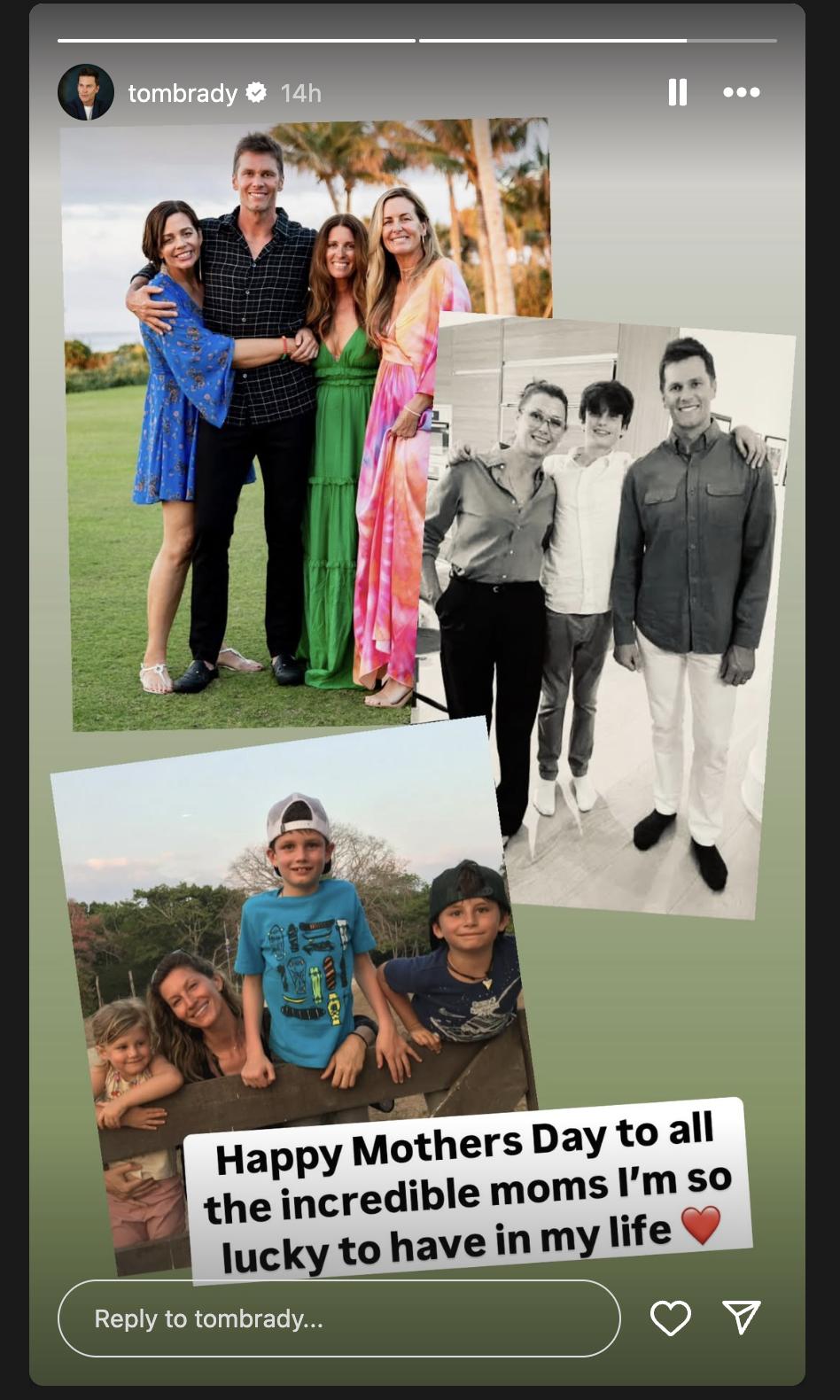 Homenaje de Tom Brady al Día de la Madre en su Instagram Story, publicado el 11 de mayo de 2025. | Fuente: Instagram/tombrady