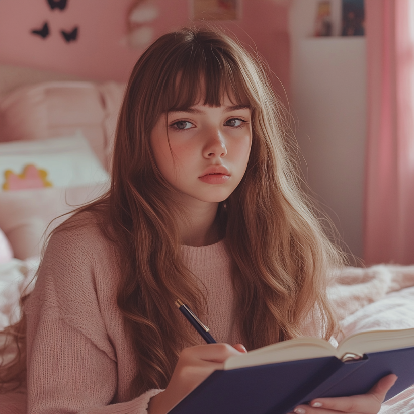 Una adolescente escribiendo en su diario | Fuente: Midjourney