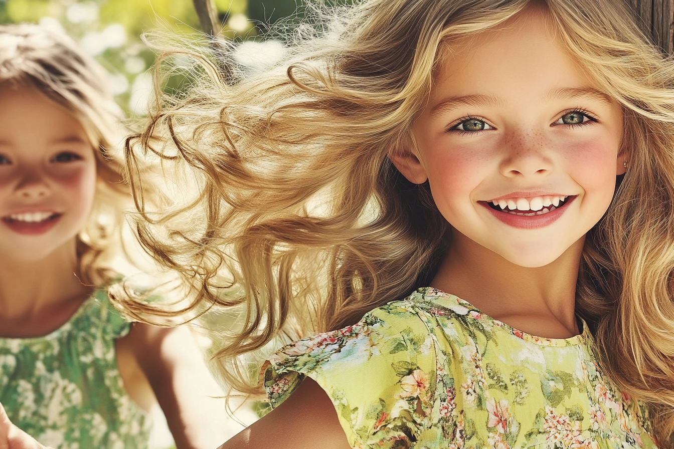 Due ragazze che giocano all'aperto | Fonte: Midjourney