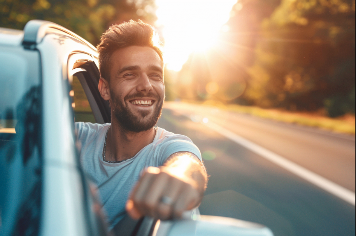 Un hombre disfruta conduciendo por una autopista | Fuente: Midjourney