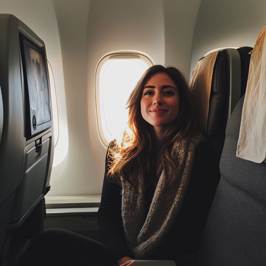 Una mujer sentada en un avión | Fuente: Midjourney