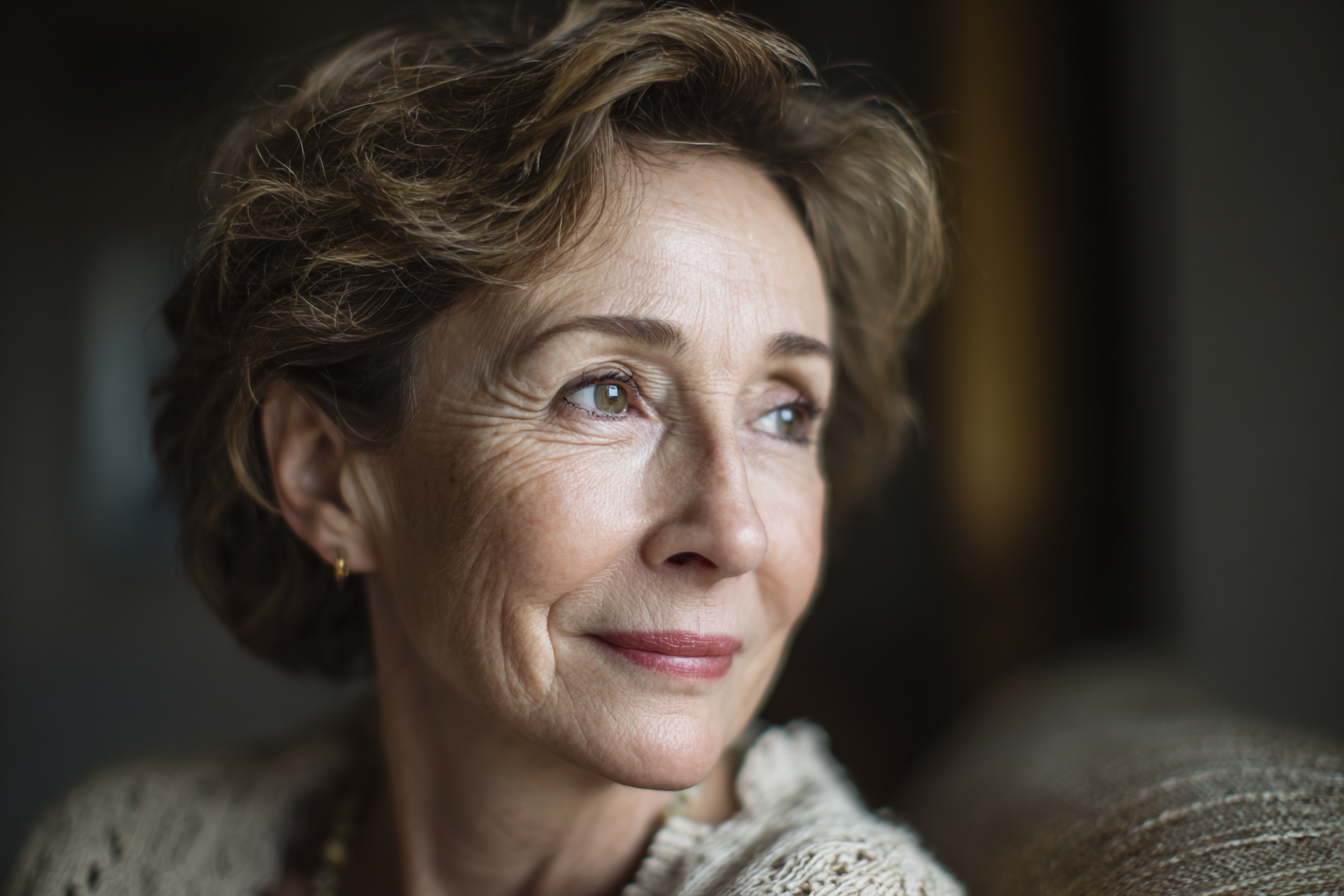 Una mujer sentada en su salón | Fuente: Midjourney