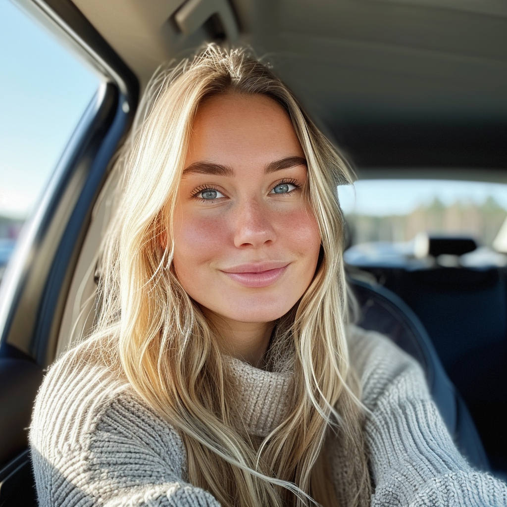 Una mujer sonriente en un Automóvil | Fuente: Midjourney