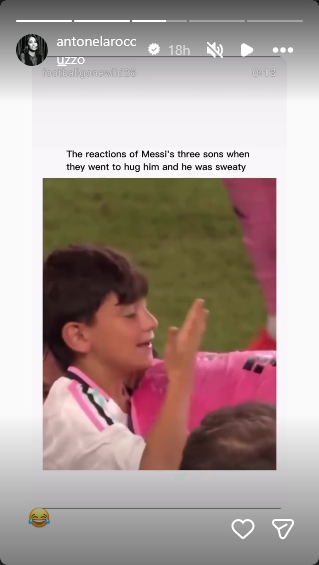 Lionel Messi saludando a su hijo Ciro tras el partido entre el Inter Miami y Cruz Azul | Fuente: Instagram Stories/antonelaroccuzzo