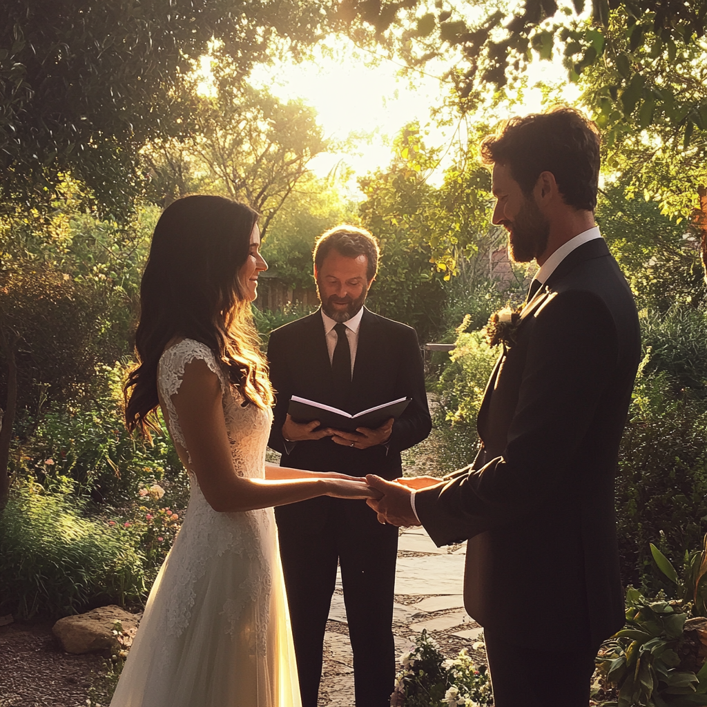 Novios intercambiando votos el día de su boda | Fuente: Midjourney