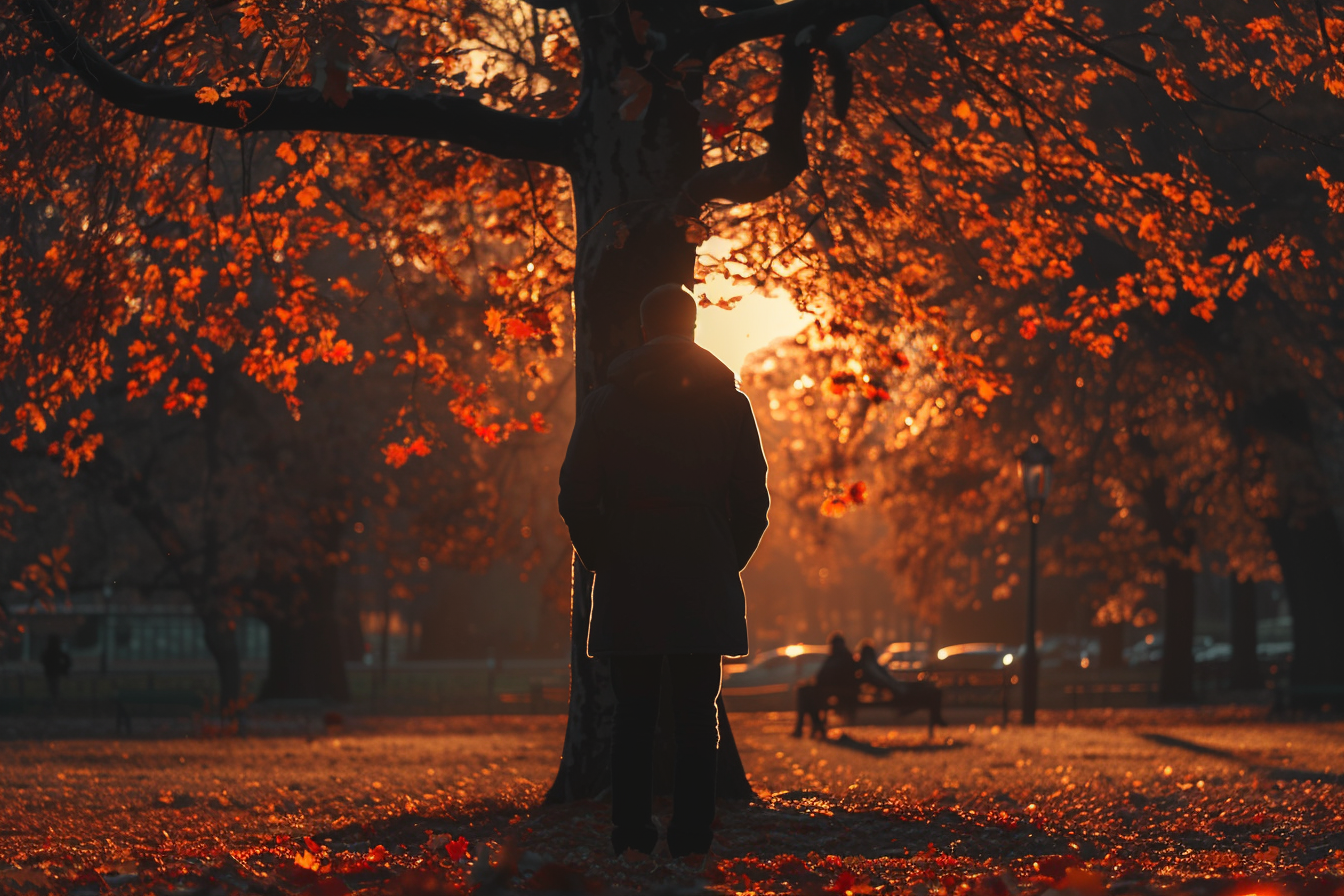 Hombre de pie bajo un árbol | Fuente: Midjourney