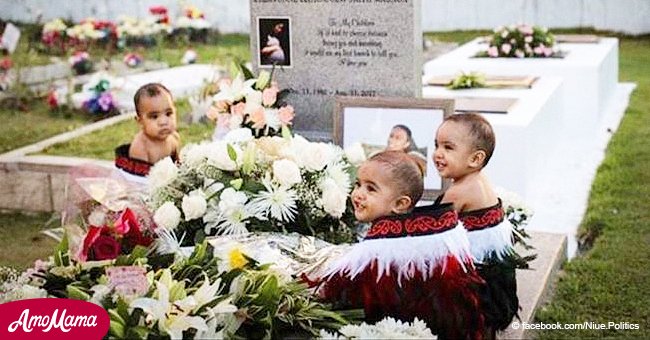 Trillizos celebran su primer cumpleaños en la tumba de mamá que murió poco después de dar a luz