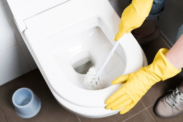 Persona limpiando inodoro. | Foto: Freepik.